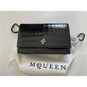 Alexander Mcqueen Black Croc Small Skull Bag Silver Metal